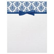 Elegant Navy Blue Damask Ribbon Bow Custom Letterhead