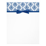 Elegant Navy Blue Damask Ribbon Bow Custom Letterhead