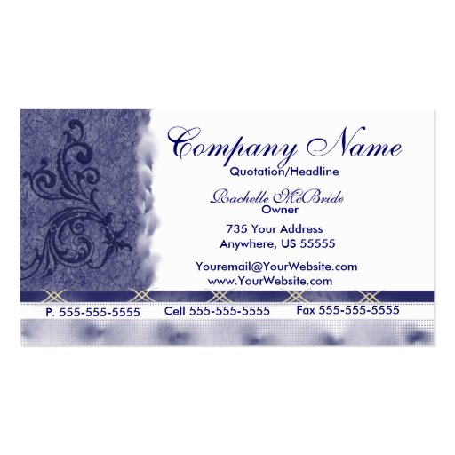 Elegant Navy Blue Embroidery Business Cards (front side)