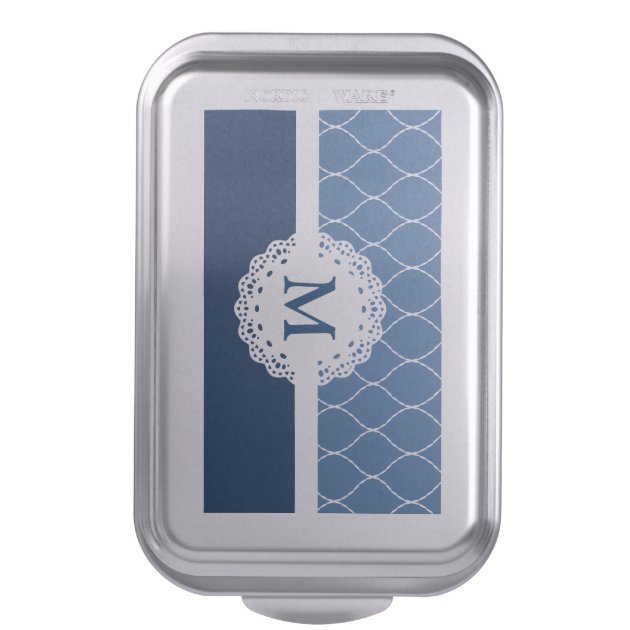 Elegant Navy Blue Lace Pattern - Custom Monogram Cake Pan 3/5