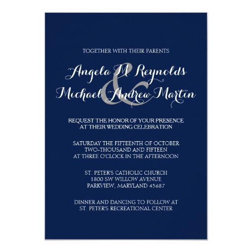 Elegant Navy Blue Monogram Wedding Invitation