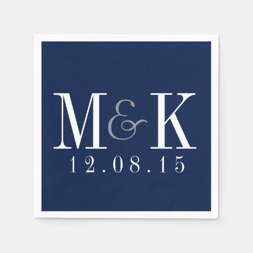 Elegant Navy Blue Monogram Wedding Napkins Zazzle