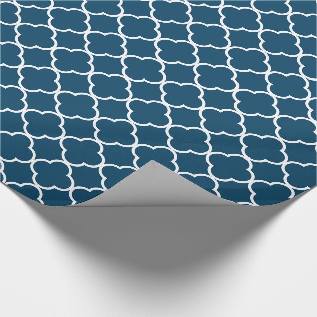 Elegant Navy Blue Quatrefoil Pattern Wrapping Paper 4/4
