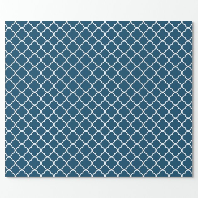 Elegant Navy Blue Quatrefoil Pattern Wrapping Paper 3/4