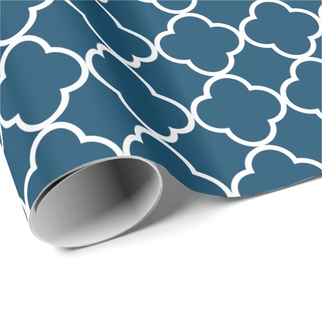 Elegant Navy Blue Quatrefoil Pattern Wrapping Paper 1/4