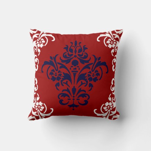 Elegant Navy Blue Red And White Damask Throw Pillow Zazzle