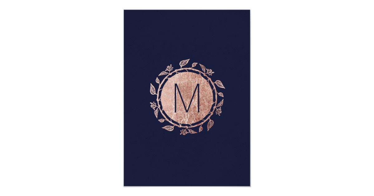 Elegant Navy Blue Rose Gold Floral Bridal Shower Card Zazzle