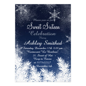 Elegant Navy Blue Snowflake Winter Sweet 16 Cards