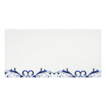 Elegant navy blue swirls with aqua damask photo cards