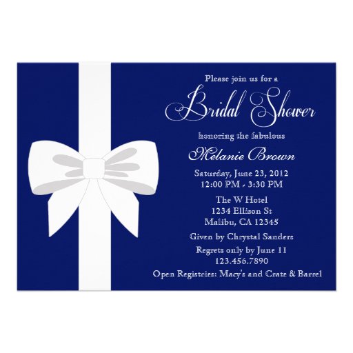 Elegant Navy Blue White Ribbon Bridal Shower Card