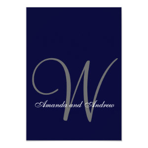 Elegant Navy Blue White Wedding Invitation Initial 5
