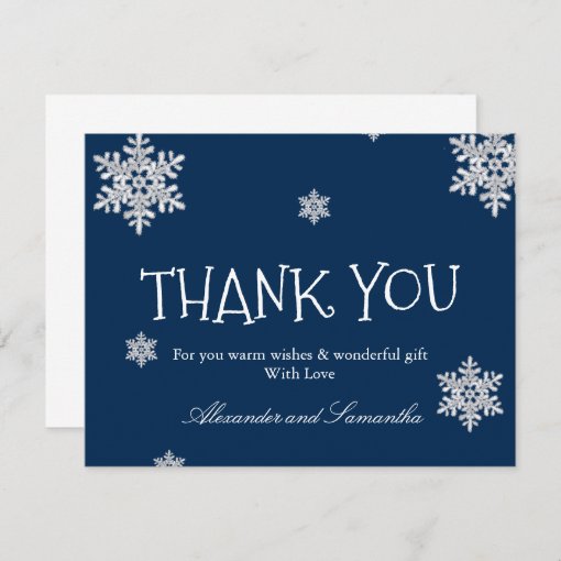 Elegant Navy Blue Winter Snowflake Thank You Card Zazzle