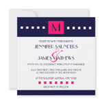 Elegant Navy Hot Pink Monogram Wedding Invitation