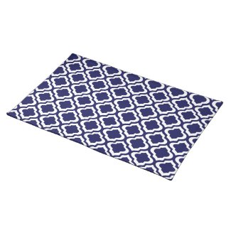 Elegant Navy Moroccan Trellis Quatrefoil Clover Placemats