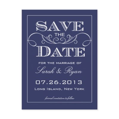 Elegant Navy Swirl Save the Date Announcement Post Card