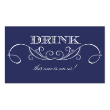 Elegant Navy Swirl Wedding Drink Ticket Business Card