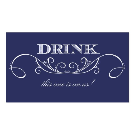 Elegant Navy Swirl Wedding Drink Ticket Business Card (front side)