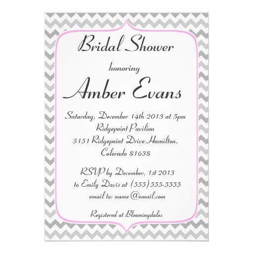 Elegant Neon Pink & Gray Chevron Bridal Shower Cards