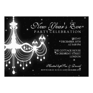 Elegant New Years Eve Chandelier Black Custom Invitations