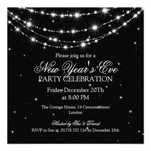 Elegant  New Years Eve Sparkling Chain Black Personalized Invitations (front side)