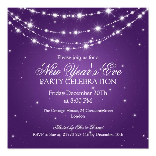 Elegant  New Years Eve Sparkling Chain Purple Personalized Invitation (front side)