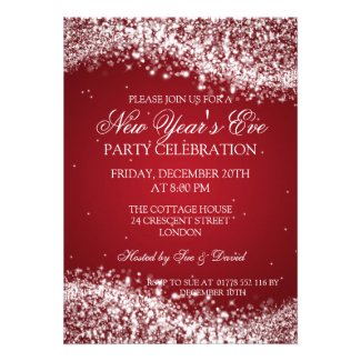 Elegant New Years Eve Sparkling Wave Red Personalized Announcement