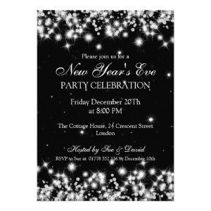 Elegant New Years Eve Winter Sparkle Black Personalized Invite