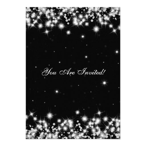 Elegant  New Years Eve Winter Sparkle Black Personalized Invite