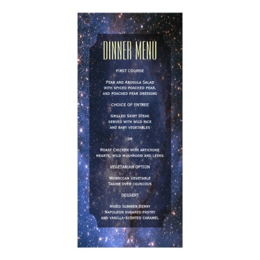 Elegant Night Sky / Space Theme Slim Dinner Menu Zazzle