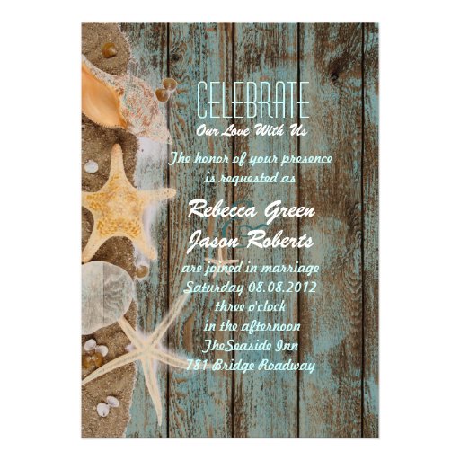 elegant ocean cottage seashells beach wedding card