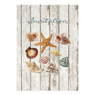 elegant ocean cottage seashells beach wedding custom invitations