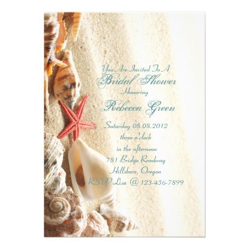 elegant ocean sand seashells beach bridal shower invite