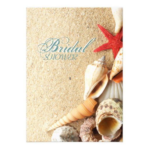 elegant ocean sand seashells beach bridal shower invite