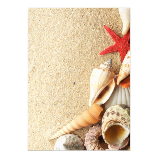elegant ocean sand seashells beach wedding invitations