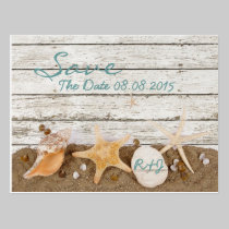 elegant ocean seashells beach save the date postcards