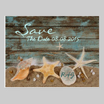 elegant ocean seashells beach save the date postcards