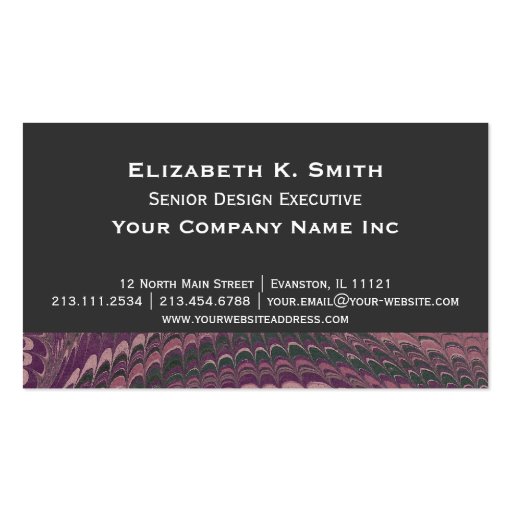 Elegant Old Fashioned Antique Purple Marbled Business Card (front side)