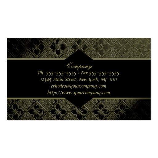 Elegant Olive Green & Black Business Card (back side)