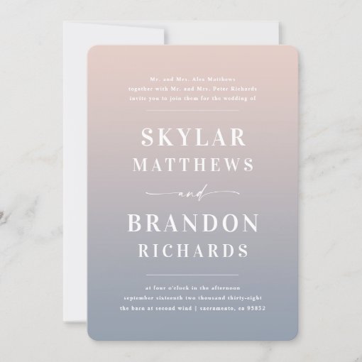 Elegant Ombre Pink Blue Semi Formal Wedding Invitation Zazzle