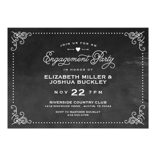 Elegant Ombre Vintage Script Engagement Party Personalized Announcements (front side)