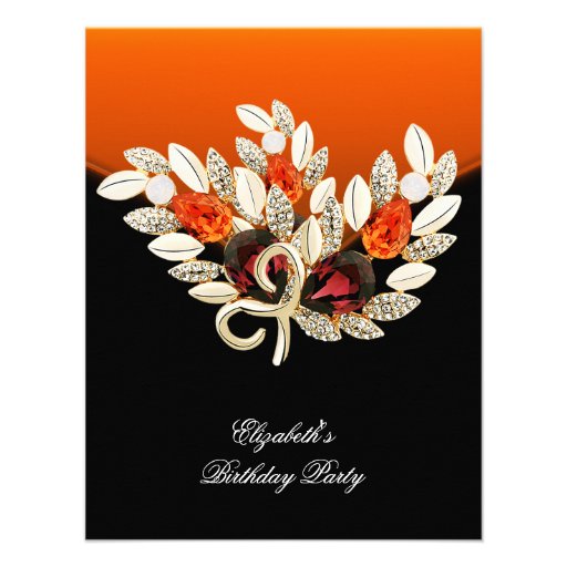 Elegant Orange Amber Jewel Birthday Party Invites