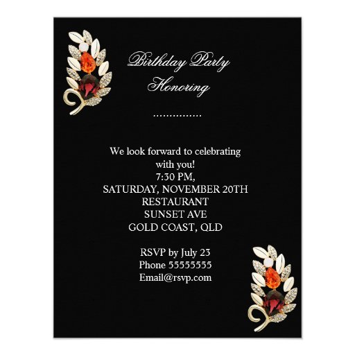 Elegant Orange Amber Jewel Birthday Party Invites