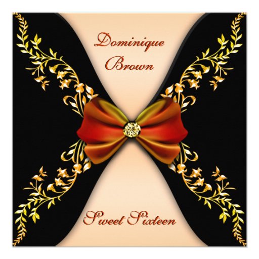 Elegant Orange and Black Invite with Diamond Bow