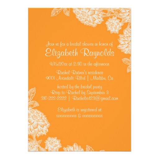 Elegant Orange Bridal Shower Invitations