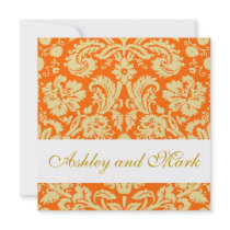 Elegant Orange Cream Damask Wedding Invitation