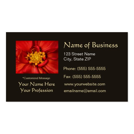 Elegant Orange Dahlia Beautiful Flowers Business Card Template (front side)