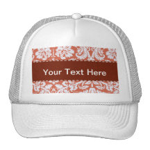 Elegant Orange Damask Mesh Hats
