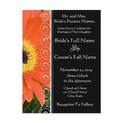 Elegant Orange Gerber Daisy Wedding Invitation Postcard