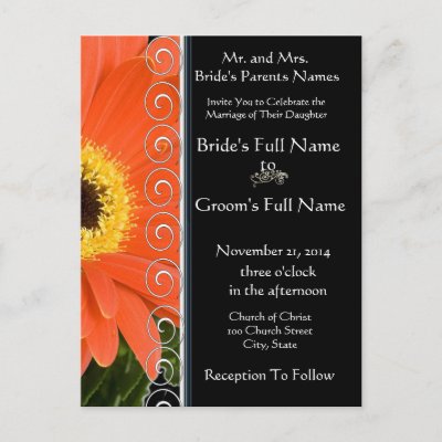 Elegant Orange Gerber Daisy Wedding Invitation Postcard by samack