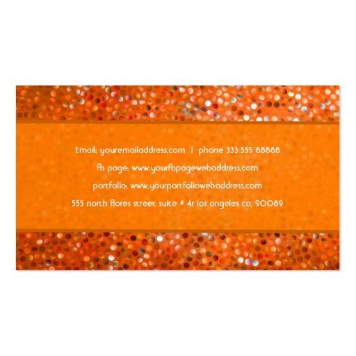 Elegant Orange Glitter Party Planner Business Card (back side)